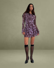Sonata Mini Dress in Botanic Sketch Purple