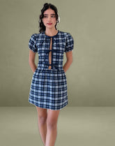Byan Tie Front Dress in Tartan Dark Blue