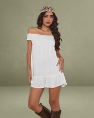 Panasi Bardot Babydoll Mini Dress in Off White