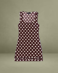 Vadora Frill Hem Mini Dress in Brown with Big Polka Cream