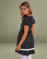 Beling Mini Tea Dress in Black Ditsy Romance