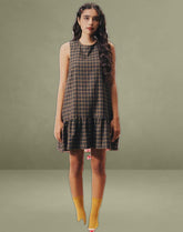 Samana Babydoll Mini Dress in Check Dark Brown