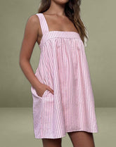 Sasori Smock Mini Dress in Pink Stripe
