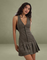 Starrin Button Mini Dress in Cord Brown