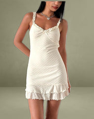 Bestari Mini Dress in Ivory Polka Flock