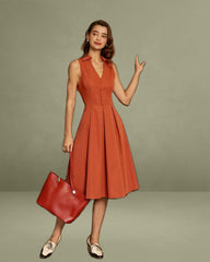 Red Button Sleeveless Midi Dress