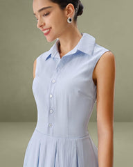 Blue Button A-Line Sleeveless Mini Dress