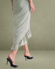 Green Ruffle Slit Slip Maxi Dress