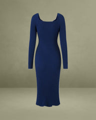 Navy Sweetheart Neck Bodycon Sweater Dress