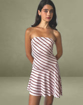 Kagari Mini Dress in Diagonal Stripe Pink