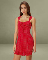 Red Sweetheart Neck Ruffle Slip Mini Dress