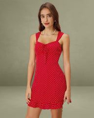 Red Sweetheart Neck Ruffle Slip Mini Dress
