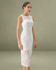 White Lace Boat Neck Midi Dress