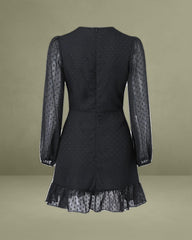 Black Polka Dot Sheer Sleeve Mini Dress