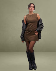 Dilshan Mini Dress in Babycord Brown