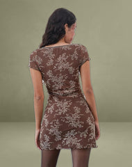 Evilia Mini Dress in Floral Blooming Vines Brown