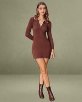 Coffee Contrasting Bodycon Sweater Dress