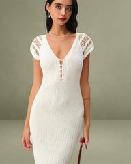 White Crochet Bodycon Sweater Dress