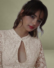 Silvanna Long Sleeve Keyhole Mini Dress in Lace Ivory