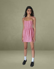 Kesyani Mini Dress in Vertical Pink Stripe