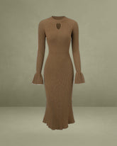 Brown Bell Sleeve Bodycon Sweater Dress