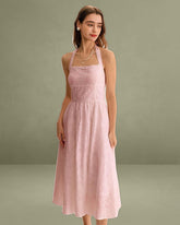 Pink Embroidery Halter Midi Dress