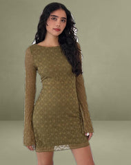 Sevila Long Sleeve Mini Dress in Textured Moss Green