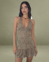 Delaine Halterneck Mini Dress in Croc Tan