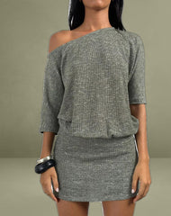 Reeta Mini Dress in Glitter Knit Khaki