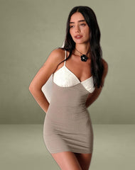 Dalsher Mini Dress in Ivory Brown Crochet Lace Mix