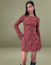 Sevila Dress in Maroon Burnout Mesh