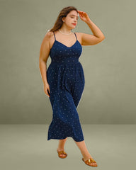 Navy Polka Dot Plus Size Slip Midi Dress