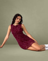 Renata Mini Dress in Flocked Botanical Flower Maroon
