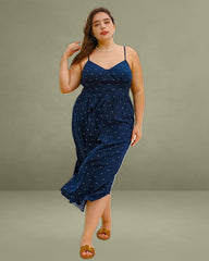 Navy Polka Dot Plus Size Slip Midi Dress