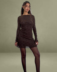 Sevila Long Sleeve Mini Dress in Romantic Rose Flock Brown