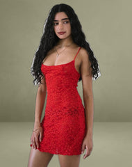 Ismene Mini Dress in Unlined Lace Red