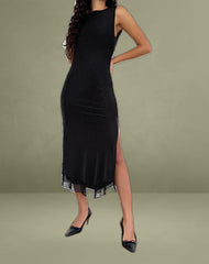 Lyra Backless Midi Dress in Mesh Black