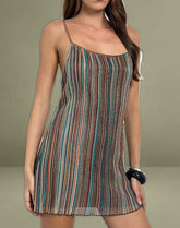 Cheria Mini Dress in Shimmer Plisse Blue Brown