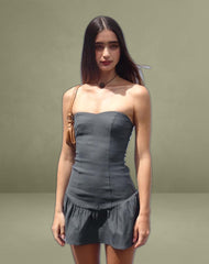 Sabina Bandeau Mini Dress in Charcoal Grey