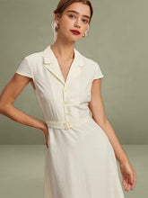 Beige Lapel Cap Sleeve Shirt-Style Midi Dress