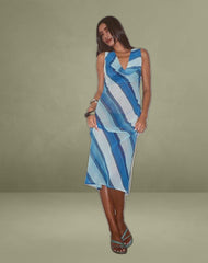 Anira Dress in Chiffon Painted Stripe Blue