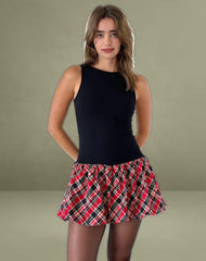 Ortega Mini Dress in Black with Diagonal Check Red