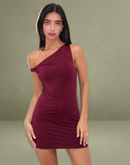 Leona Twist Mini Dress in Wine Red