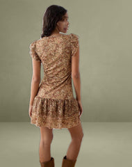 Lotri Wrap Mini Dress in Cluster Floral Brown