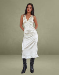 Gastari Midi Dress in Satin Jacquard White