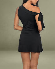 Xeenia One Shoulder Mini Dress in Slinky Black