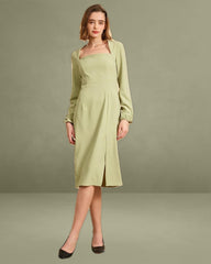 The Solid Square Neck Long Sleeve Dress