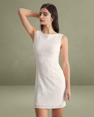 White Lace Backless Mini Dress