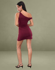 Leona Twist Mini Dress in Wine Red