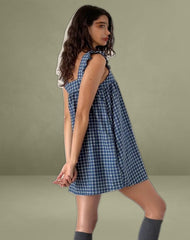 Sanaly Mini Dress in Navy Tartan Rami
